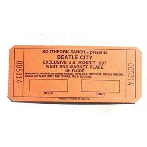 Vintage 1987 The Beatles Beatle City Exclusive US Exhibit Entry Ticket